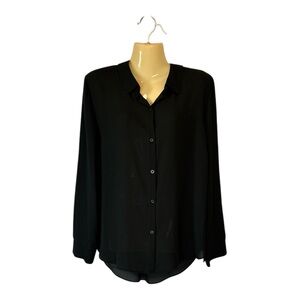 Metaphor Missy Meteorite Short Button Down Retro Remix Tulip Hem Top Black Large